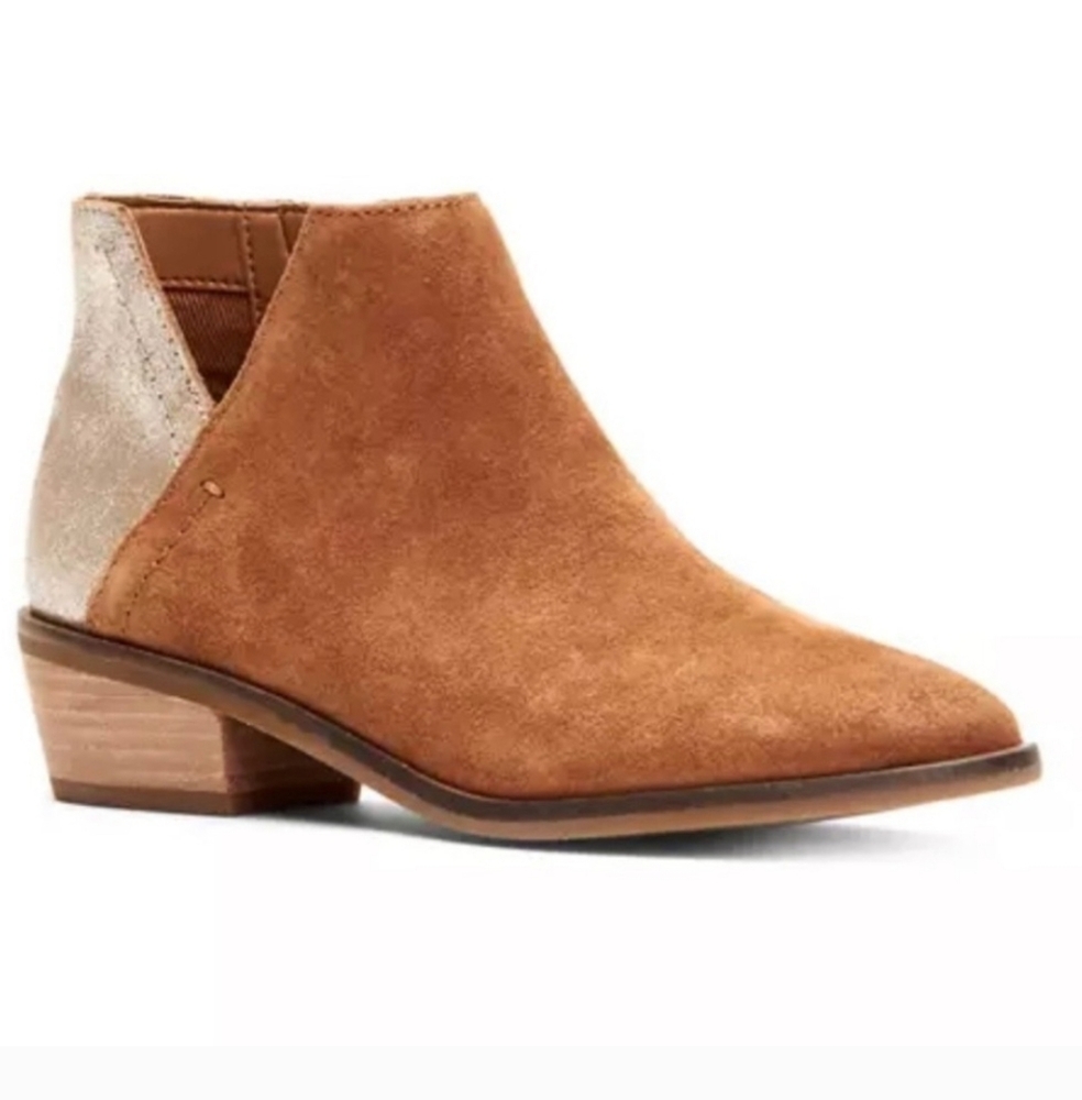 NEW Frye & Co Caden Suede Colorblock Ankle Boots | Size 7 | Tan & Metallic